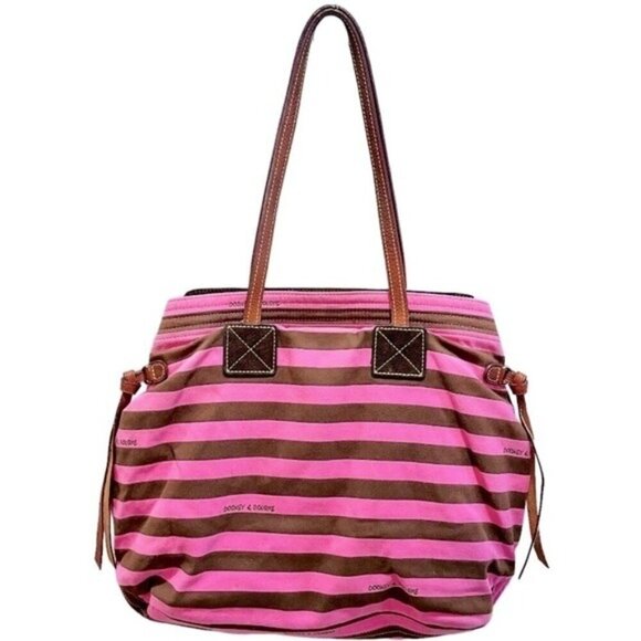 Dooney & Bourke Handbags - Dooney and Bourke Pink and Brown Stripe Shoulder Bag Y2K Vintage